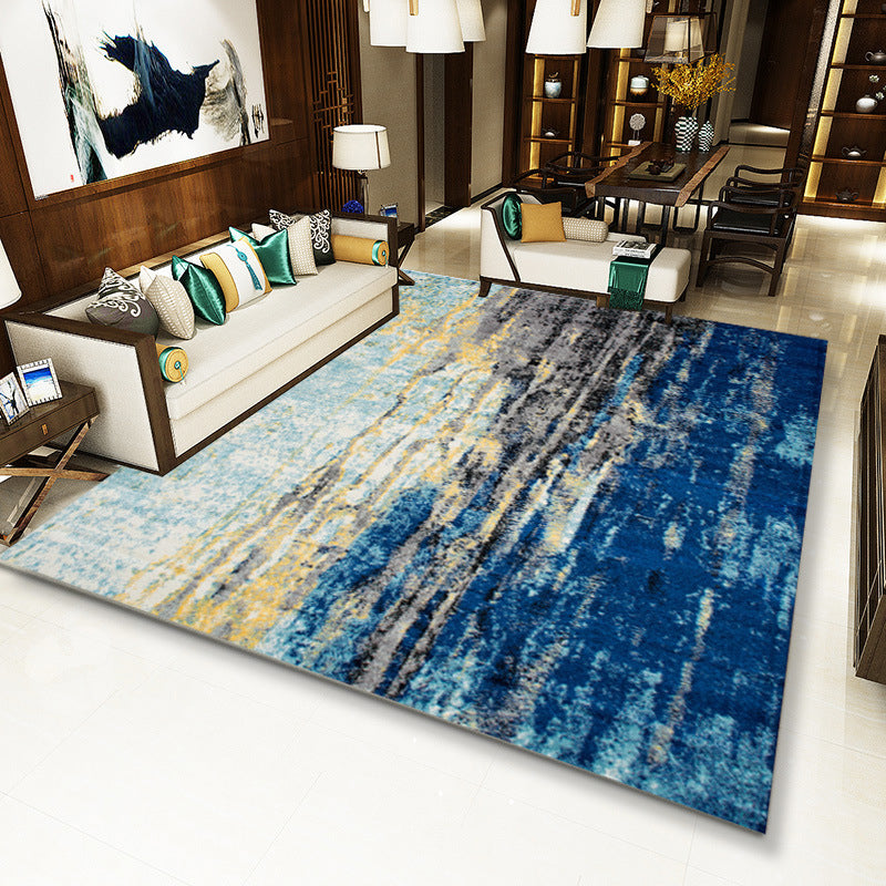 Scandinavian abstract rug Blue Polyester rug Machine washable Non-slip backing Rug for bedroom | Bowlift