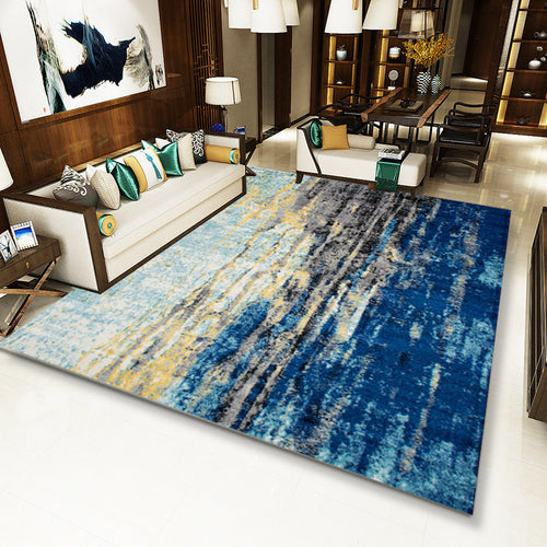 Scandinavian abstract rug Blue Polyester rug Machine washable Non-slip backing Rug for bedroom | Bowlift