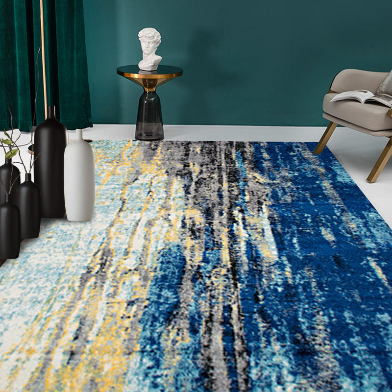 Scandinavian abstract rug Blue Polyester rug Machine washable Non-slip backing Rug for bedroom | Bowlift