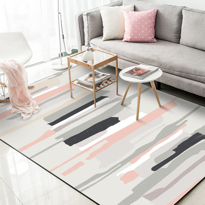 Gray and Pink Simple Rug Polyester Watercolor Print Rug Machine Washable Non-Slip Rug for the Living Room | Bowlift
