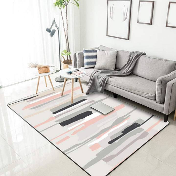 Gray and Pink Simple Rug Polyester Watercolor Print Rug Machine Washable Non-Slip Rug for the Living Room | Bowlift