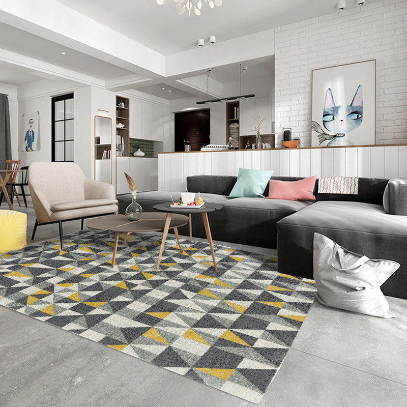 Gray and Yellow Contemporary Rug Polyester Geometric Print Rug Washable Non-Slip Back Rug for Living Room | Bowlift