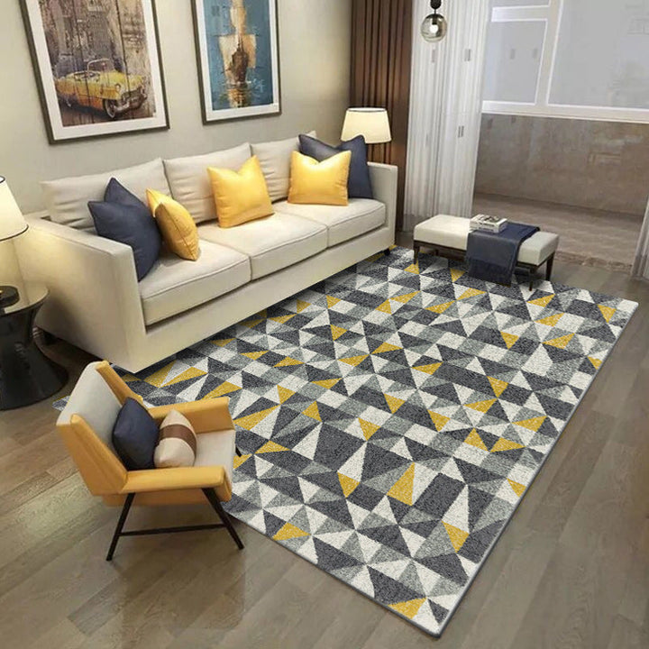 Gray and Yellow Contemporary Rug Polyester Geometric Print Rug Washable Non-Slip Back Rug for Living Room | Bowlift