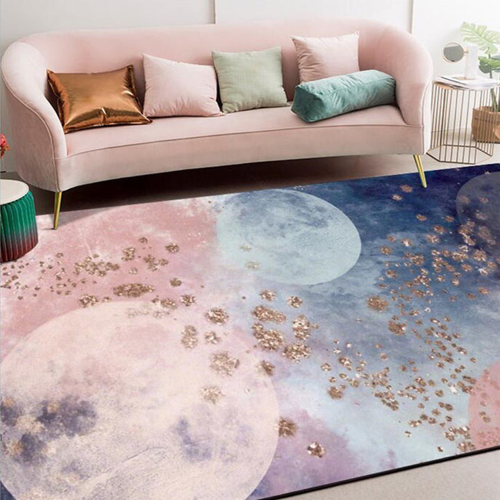 Creative Moon Pattern Rug Pink and Blue Modern Rug Polyester Washable Non-Slip Edge Rug for the Living Room | Bowlift