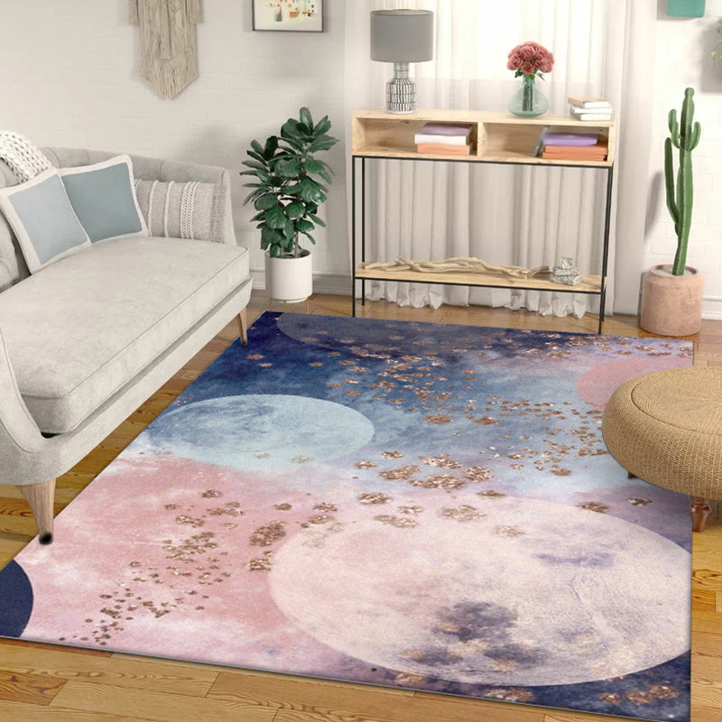 Creative Moon Pattern Rug Pink and Blue Modern Rug Polyester Washable Non-Slip Edge Rug for the Living Room | Bowlift
