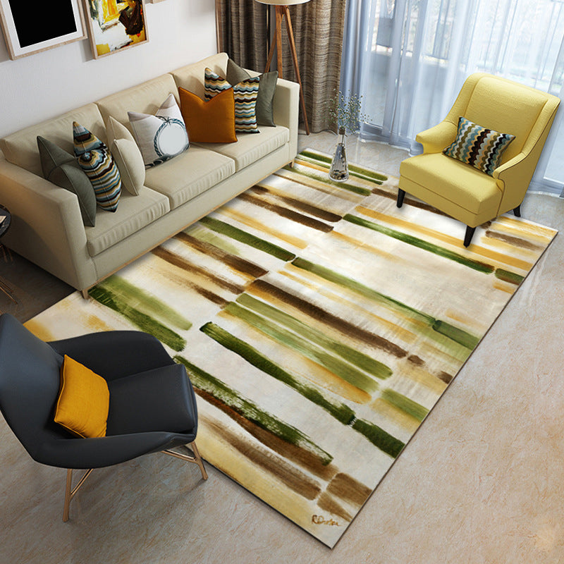 Modern Brushstroke Paint Rug Multicolored Polyester Rug Washable Area Rug for the Living Room | Bowlift