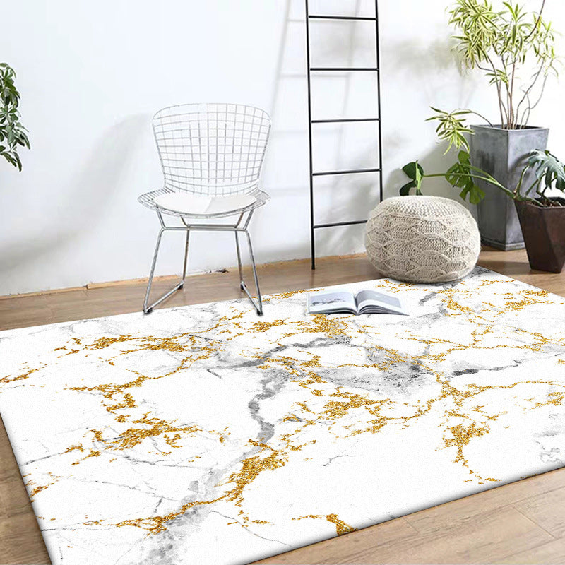 White and gold modern carpet polyester abstract rug washable non-slip backing rug for the living room | Bowlift