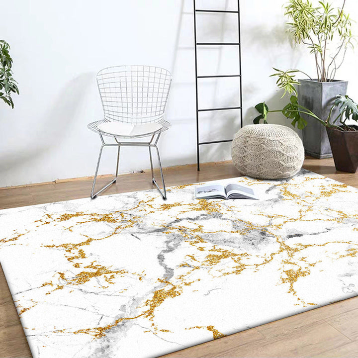 White and gold modern carpet polyester abstract rug washable non-slip backing rug for the living room | Bowlift