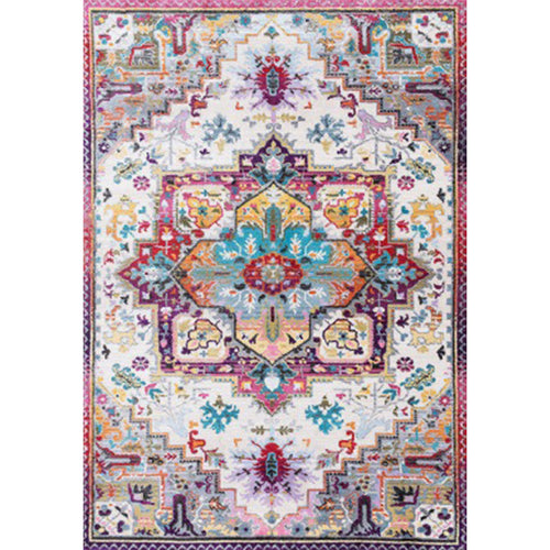 BowLift | Oriental Moroccan rug in pink medallion floral pattern rug polyester non-slip washable rug for home decoration