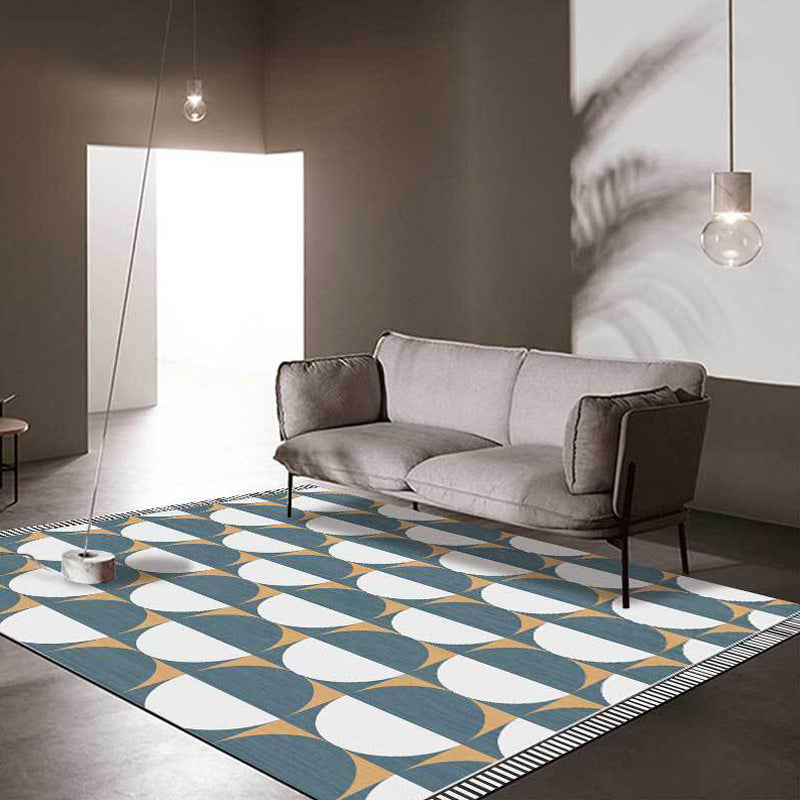 New Arrival Color Block Circle Pattern Rug Blue Polyester Rug Machine Washable Non-Slip Area Rug for the Bedroom | Bowlift