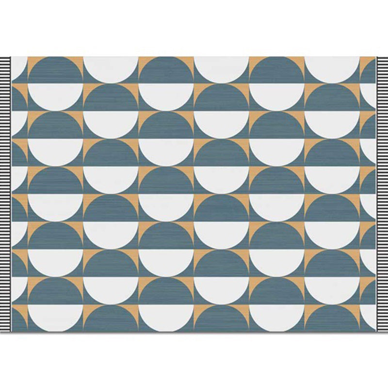 New Arrival Color Block Circle Pattern Rug Blue Polyester Rug Machine Washable Non-Slip Area Rug for the Bedroom | Bowlift