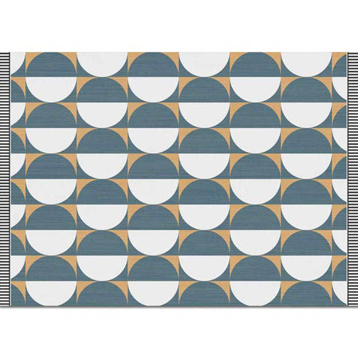 New Arrival Color Block Circle Pattern Rug Blue Polyester Rug Machine Washable Non-Slip Area Rug for the Bedroom | Bowlift