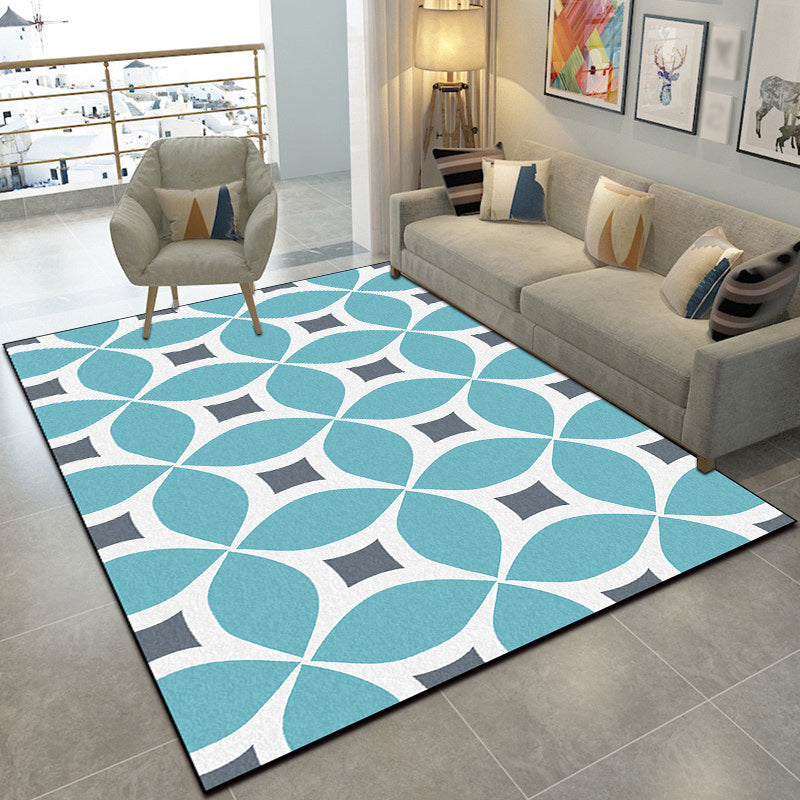 Unique geometric pattern rug Orange and Blue Modern rug Polyester Washable Non-slip backing Rug for the living room | Bowlift