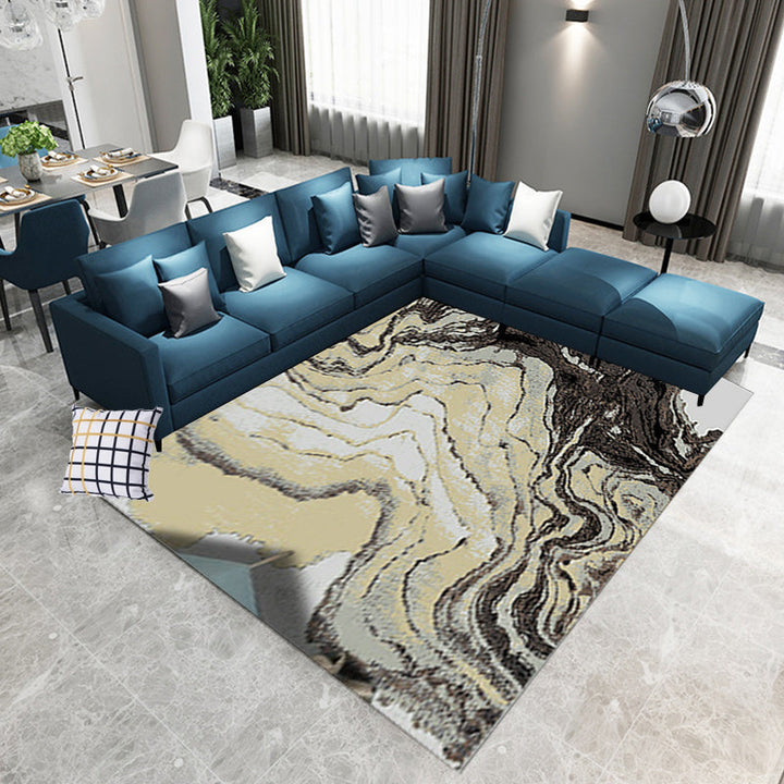 Khaki Casual Carpet Polyester Striped Print Carpet Stain Resistant Washable Carpet for Living Room | Bowlift