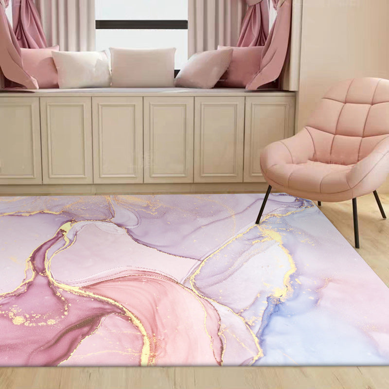 Purple and Pink Modern Rug Polyester Watercolor Print Rug Machine Washable Non-Slip Rug for the Living Room | Bowlift