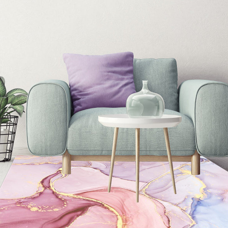 Purple and Pink Modern Rug Polyester Watercolor Print Rug Machine Washable Non-Slip Rug for the Living Room | Bowlift