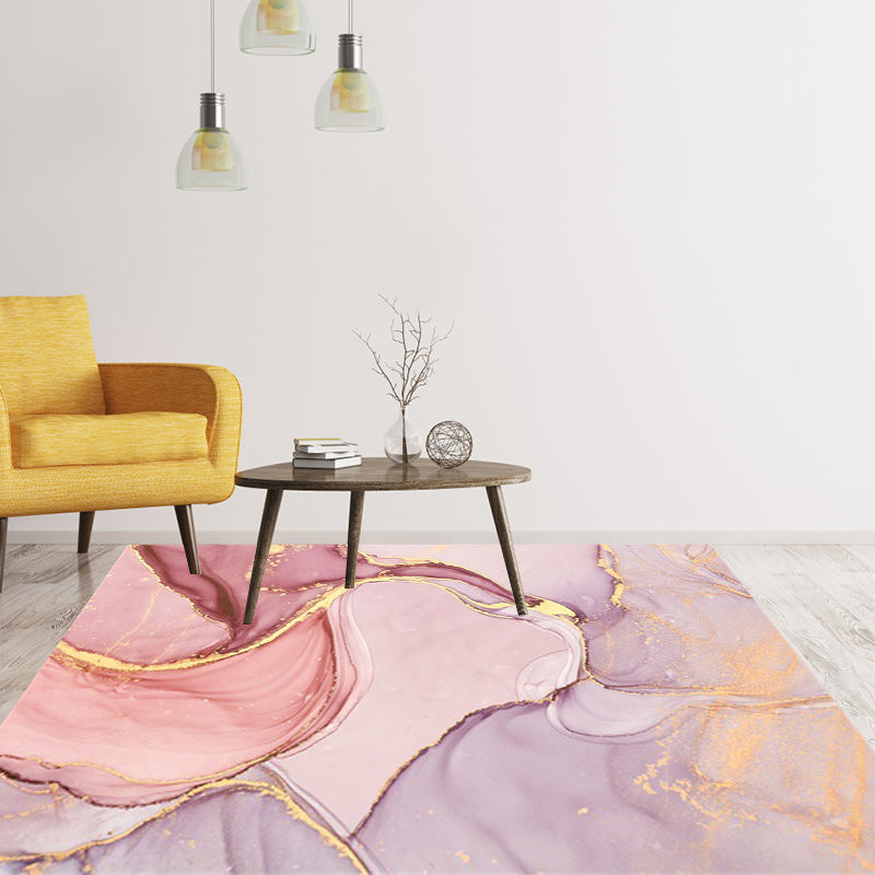 Purple and Pink Modern Rug Polyester Watercolor Print Rug Machine Washable Non-Slip Rug for the Living Room | Bowlift