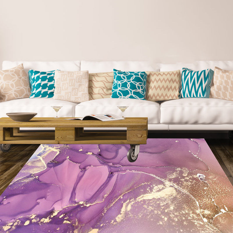 Purple and Pink Modern Rug Polyester Watercolor Print Rug Machine Washable Non-Slip Rug for the Living Room | Bowlift