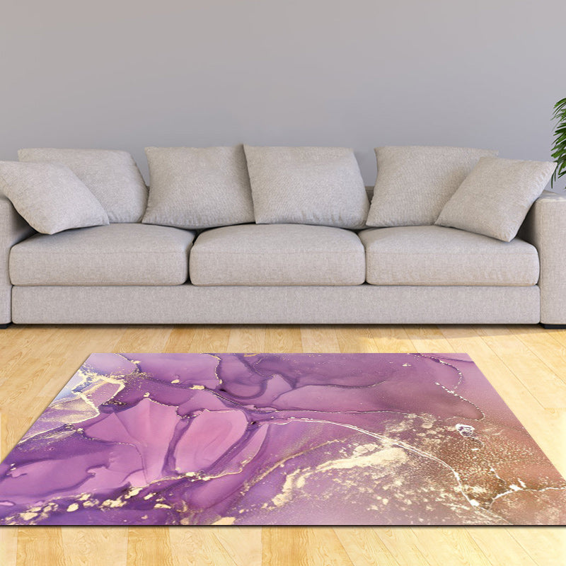 Purple and Pink Modern Rug Polyester Watercolor Print Rug Machine Washable Non-Slip Rug for the Living Room | Bowlift