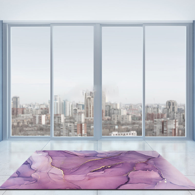 Purple and Pink Modern Rug Polyester Watercolor Print Rug Machine Washable Non-Slip Rug for the Living Room | Bowlift