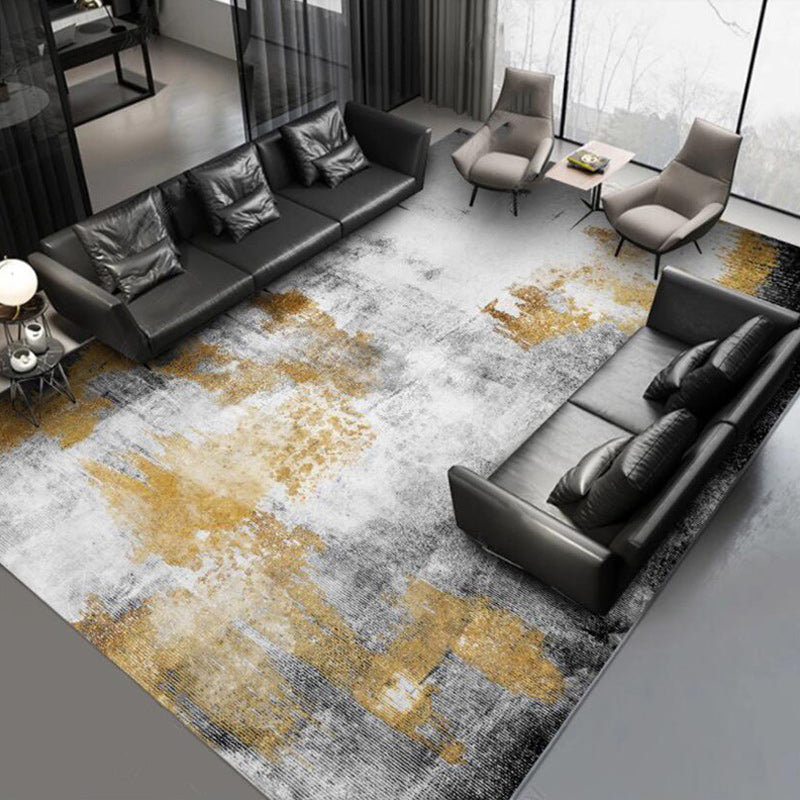 Yellow and gray contemporary rug polyester abstract rug washable non-slip backing rug for the living room | Bowlift