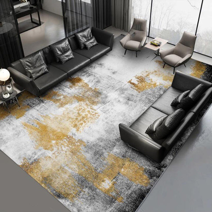Yellow and gray contemporary rug polyester abstract rug washable non-slip backing rug for the living room | Bowlift