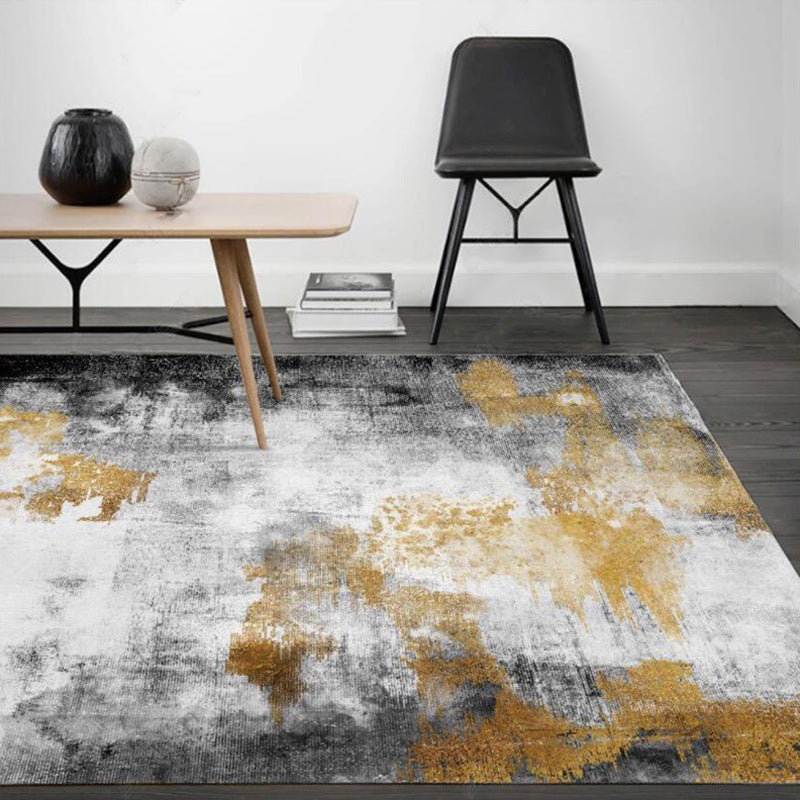 Yellow and gray contemporary rug polyester abstract rug washable non-slip backing rug for the living room | Bowlift