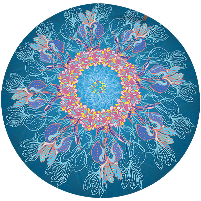 BowLift | Mediterranean Botanical Floral Pattern Rug Blue Flannel Rug Machine Washable Non-Slip Rug for Bedroom