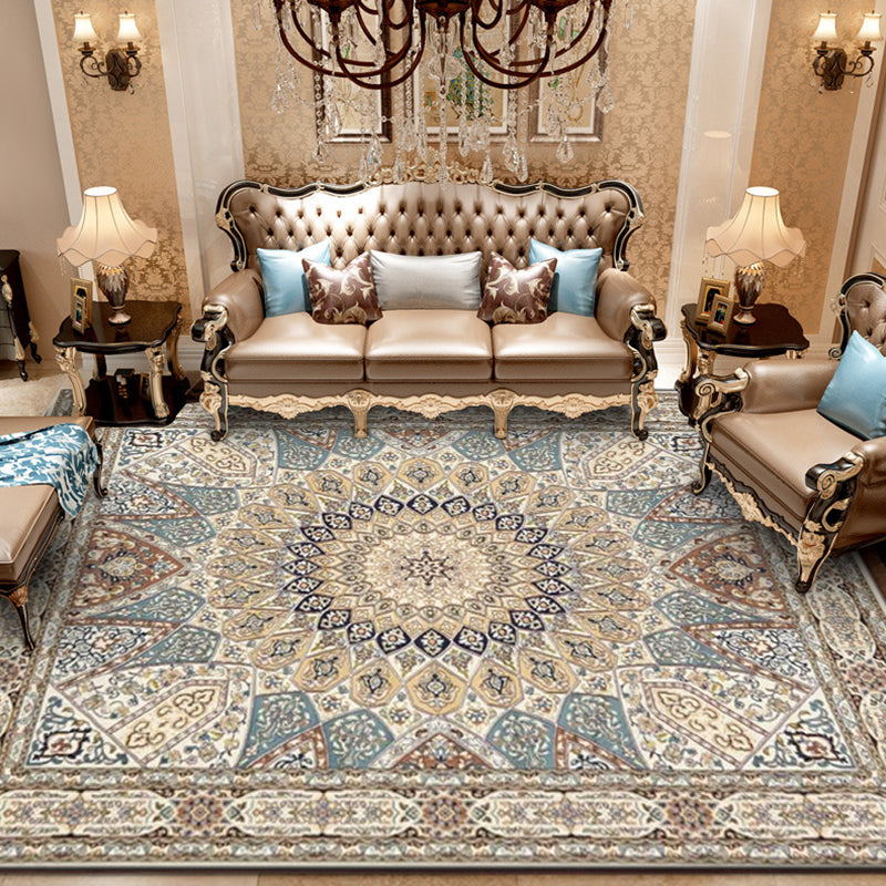 BowLift | Mediterranean Moroccan Carpet in Brown Medallion Irregular Shape Pattern Rug Polyester Non-Slip Rug for Home Decor