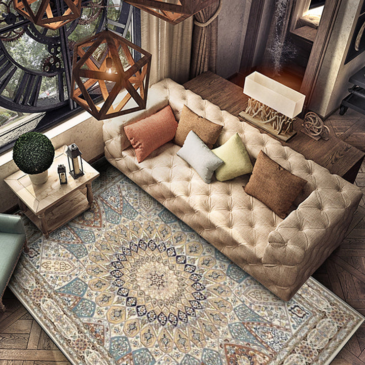BowLift | Mediterranean Moroccan Carpet in Brown Medallion Irregular Shape Pattern Rug Polyester Non-Slip Rug for Home Decor