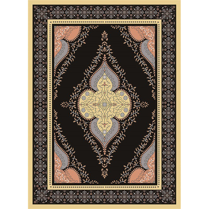 BowLift | Persian Moroccan rug in black medallion leaf-shaped flower pattern rug polyester anti-slip rug for home decor