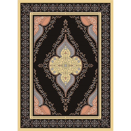 BowLift | Persian Moroccan rug in black medallion leaf-shaped flower pattern rug polyester anti-slip rug for home decor
