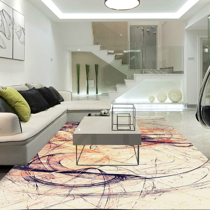 Orange and Beige Leisure Rug Polyester Abstract Rug Non-Slip Backing Washable Rug for the Living Room | Bowlift