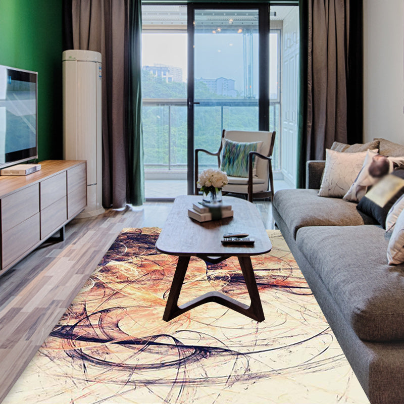 Orange and Beige Leisure Rug Polyester Abstract Rug Non-Slip Backing Washable Rug for the Living Room | Bowlift