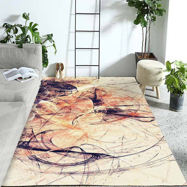 Orange and Beige Leisure Rug Polyester Abstract Rug Non-Slip Backing Washable Rug for the Living Room | Bowlift