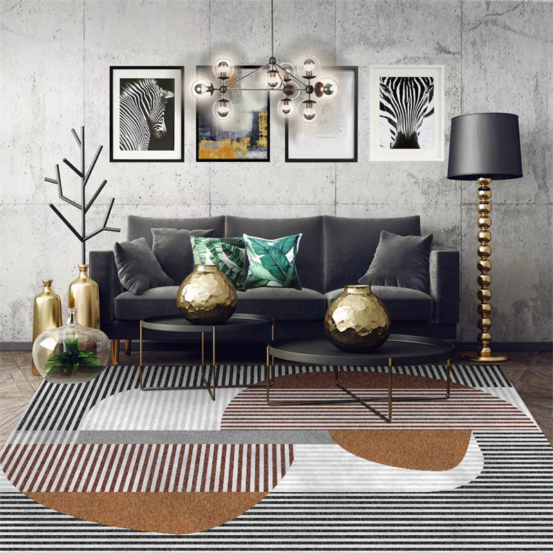 Multicolored Bedroom Rug Modern Color Block Stripe Pattern Area Rug Polyester Stain Resistant Machine Washable Rug | Bowlift