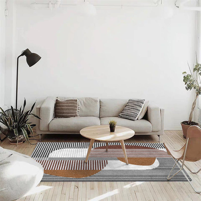 Multicolored Bedroom Rug Modern Color Block Stripe Pattern Area Rug Polyester Stain Resistant Machine Washable Rug | Bowlift