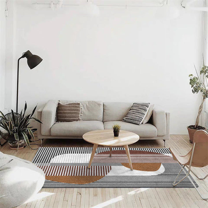 Multicolored Bedroom Rug Modern Color Block Stripe Pattern Area Rug Polyester Stain Resistant Machine Washable Rug | Bowlift
