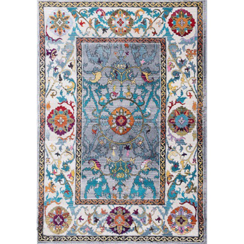 Blue and brown bedroom rug Moroccan medallion floral vine pattern rug polyester non-slip pet-friendly rug | Bowlift