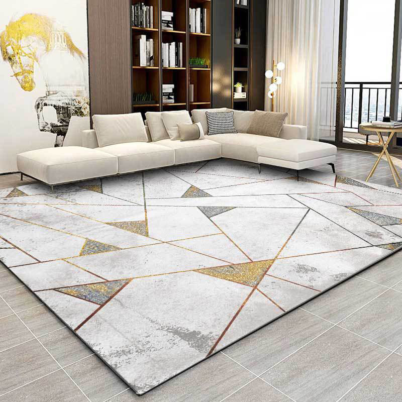 Gray contemporary rug polyester geometric pattern rug washable non-slip backing rug for the living room | Bowlift