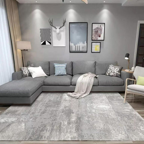 Unusual Abstract Carpet Gray Modern Carpet Polyester Washable Non-Slip Back Carpet for Living Room | Bowlift