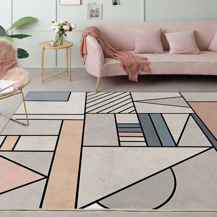 Modern rug for the living room in ivory Geometric color scheme printed rug Polyester non-slip back washable rug | Bowlift