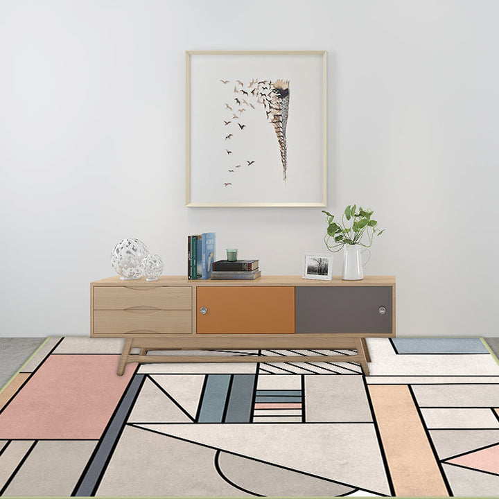 Modern rug for the living room in ivory Geometric color scheme printed rug Polyester non-slip back washable rug | Bowlift