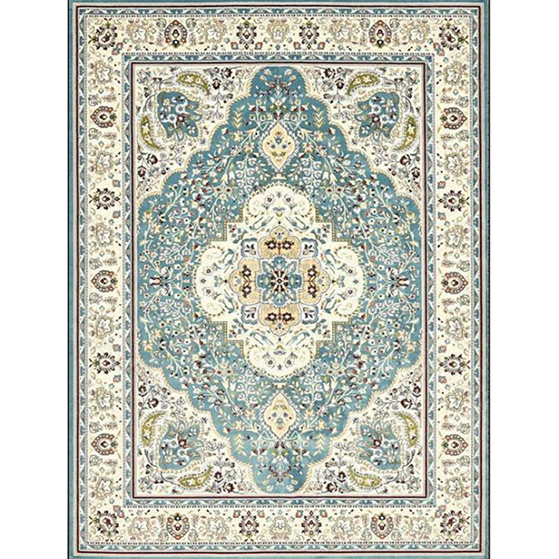 BowLift | Moroccan Living Room Rug in Teal Medallion Floral Pattern Rug Polyester Non-Slip Stain Resistant Area Rug