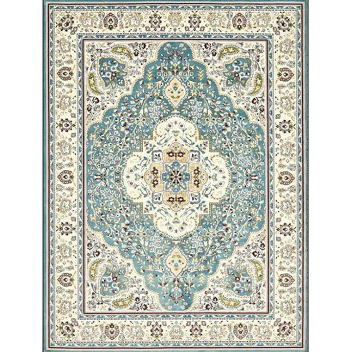 Moroccan living room rug in turquoise medallion floral pattern rug polyester non-slip stain-resistant area rug | Bowlift
