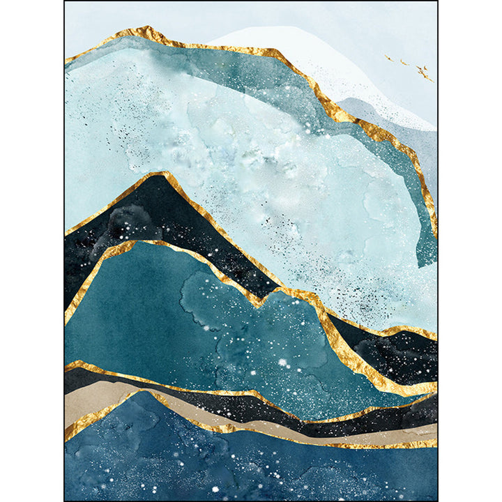 Contemporary painting rug with mountain green and blue polyester rug washable non-slip backing rug for the bedroom | Bowlift