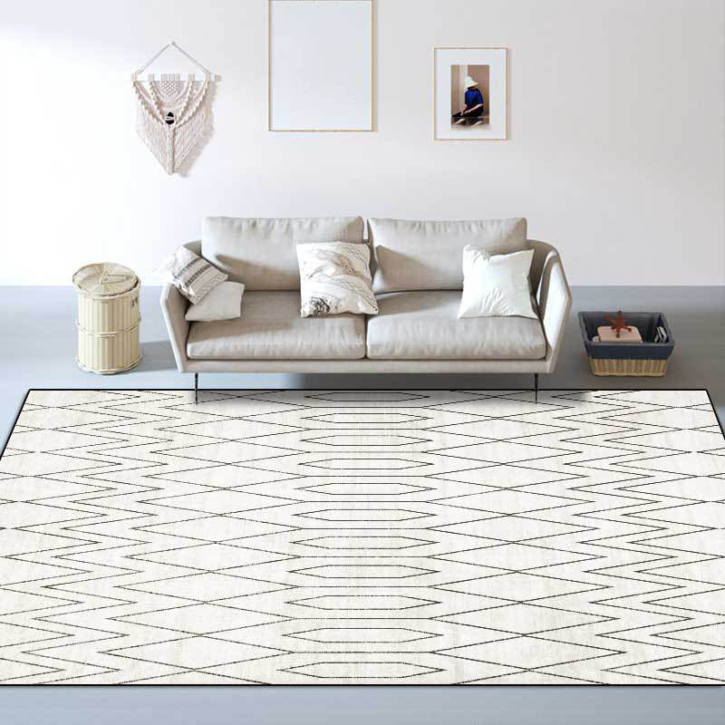 Minimalist modern carpet in white geometric diamond wave pattern carpet polyester machine washable carpet for home decoration | Bowlift