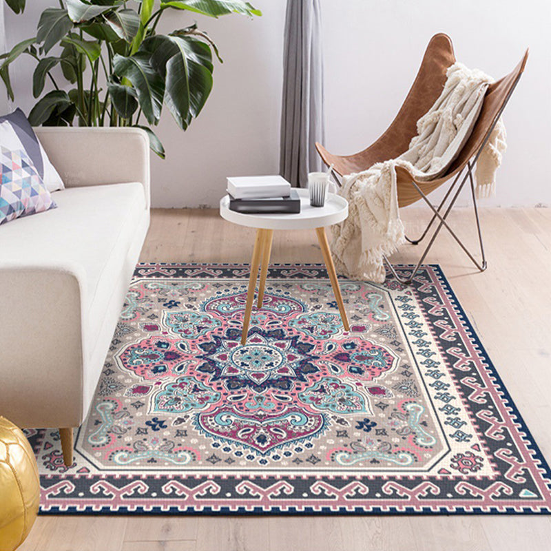 BowLift | Persian Moroccan carpet in purple medallion paisley flower pattern carpet polyester non-slip carpet for home decor