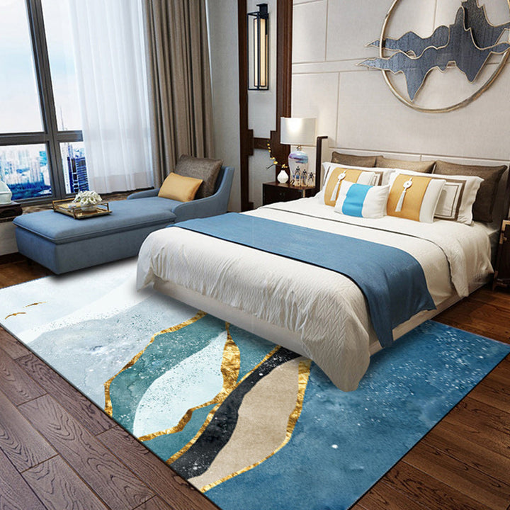 Stylish mountain and bird print rug Blue and Green Modern rug Polyester Washable Non-slip backing Rug for the living room | Bowlift