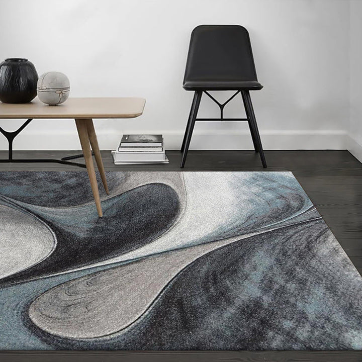 Simple abstract rug gray and blue polyester rug washable non-slip back area rug for bedroom | Bowlift
